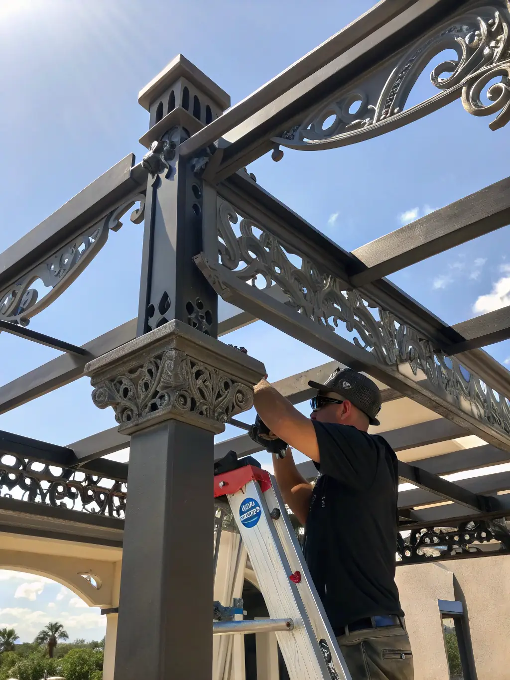 A close-up shot showcasing the sleek design and robust aluminum frame of a Zimski Vrt pergola, highlighting its modern aesthetic and structural integrity.