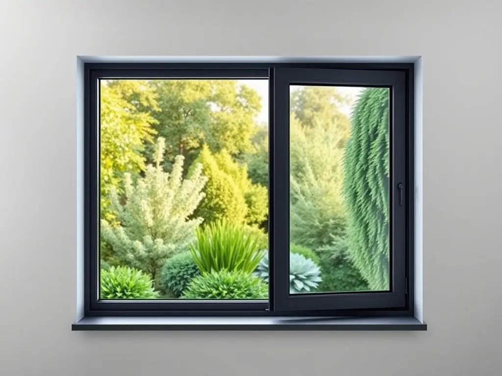 A modern winter garden with sleek aluminum frames and energy-efficient glass panels, highlighting the architectural design and functionality.