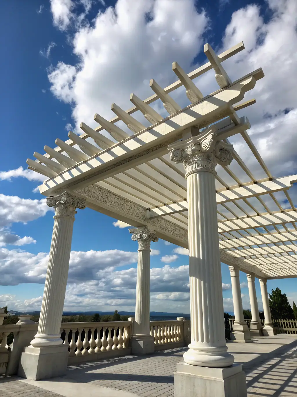 An image displaying various design options for Zimski Vrt pergolas, including different colors, styles, and customization possibilities, set against a modern architectural backdrop.